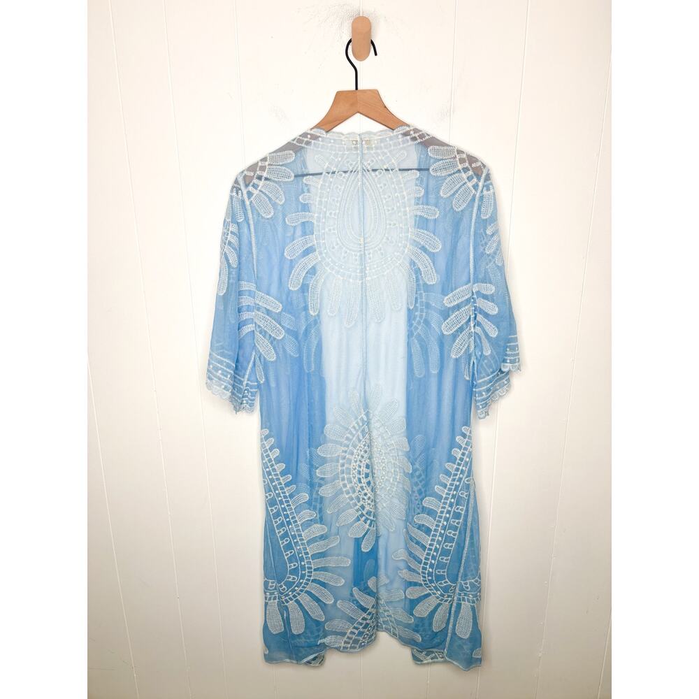 Rebellion Blue Duster Kimono Medium Beach Swim Coverup Lightweight Boho Flowy - Picture 6 of 8